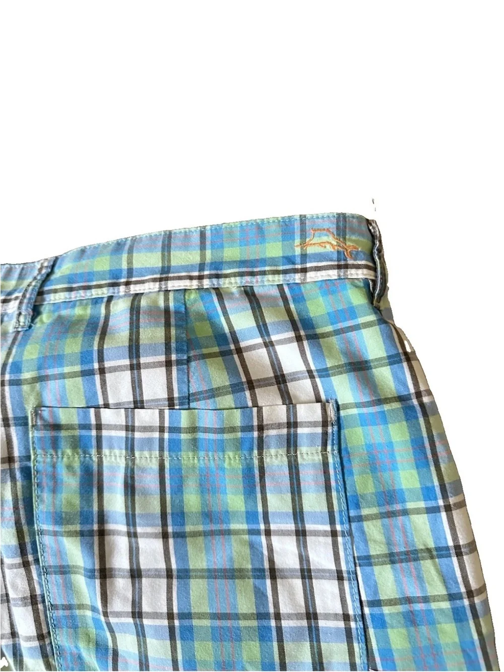 Tommy Bahama Shorts Reversible Blue Madras Plaid Palm Tree 10